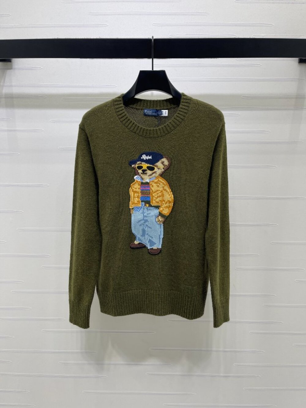 Polo Ralph Lauren Olive Green Bear Intarsia Knit Jumper Brand New